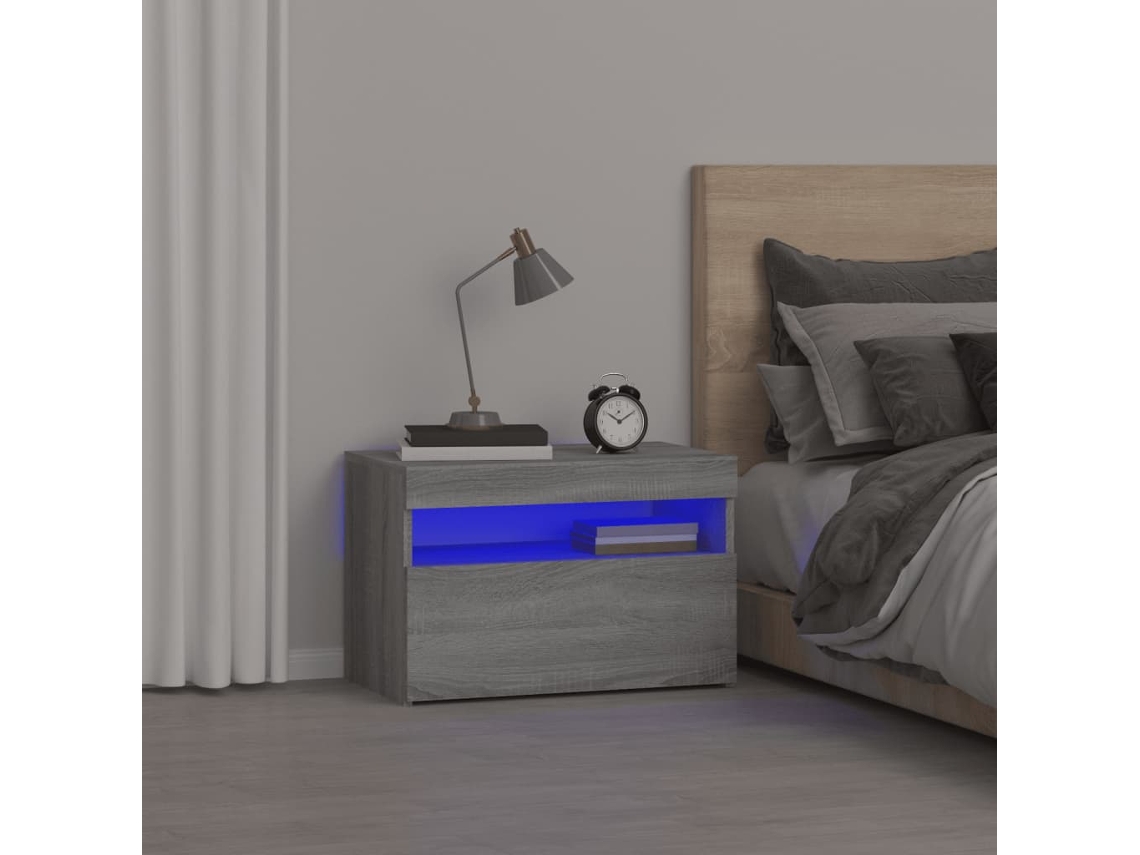 Mesita de Noche con Leds 60X35X40 Cm Gris Sonoma