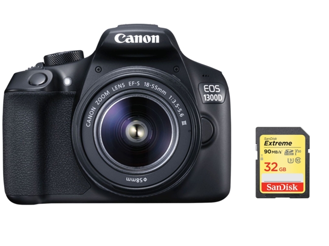 Kit Cámara Réflex CANON 1300D EF-S 18-55mm F3.5-5.6 III + 32G SD