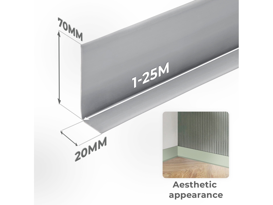 Zócalo de PVC 70x20 mm, 25 m, flexible, autoadhesivo, suave, gris oscuro Quest