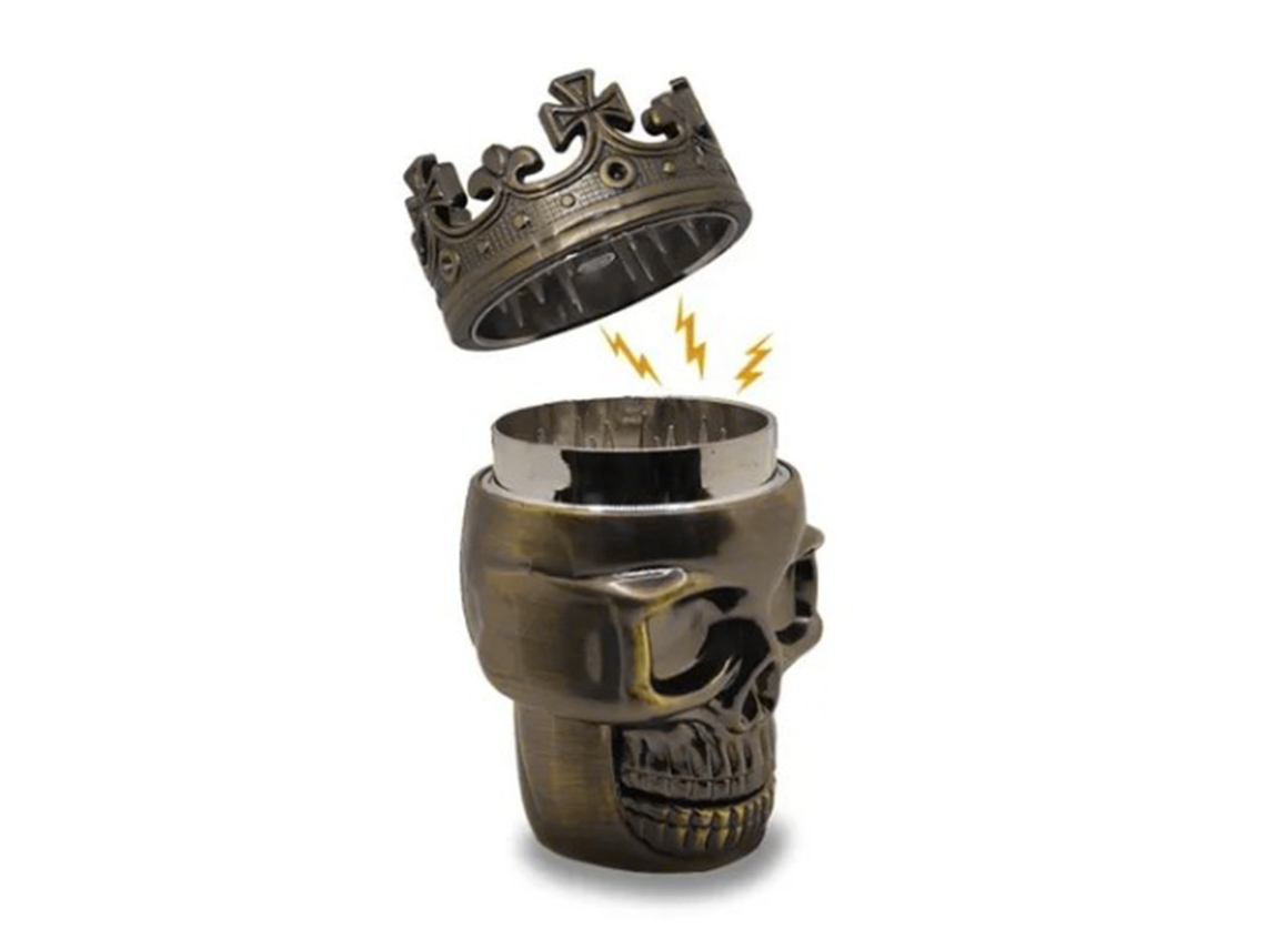 Molinillo De Especias De 3 Capas Con Forma De Cabeza De Esqueleto Y Corona Para Hierbas, Tabaco, Bronce.