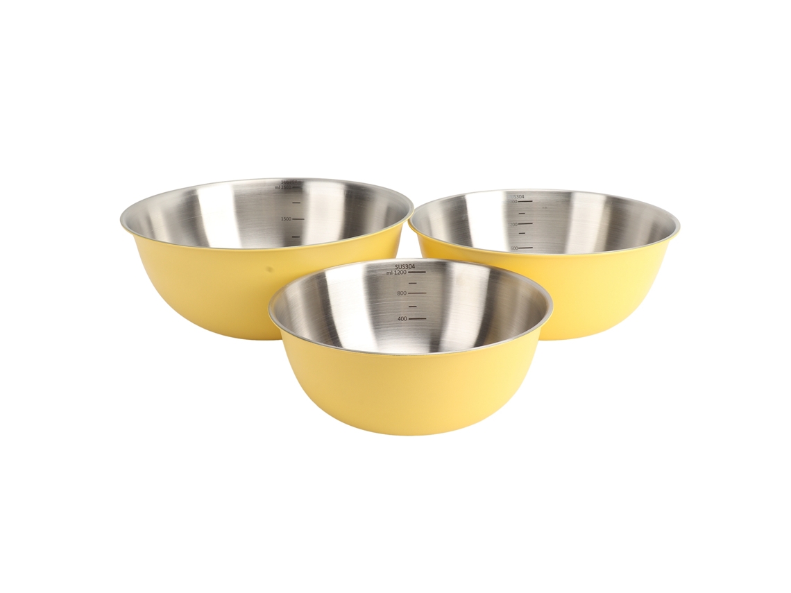 JILLIOPER 3 Piezas 304 Tazón Mezcla Acero Inoxidable Cocina Hogar Ensalada Cuenco Repostería Amasar Huevo con Escala