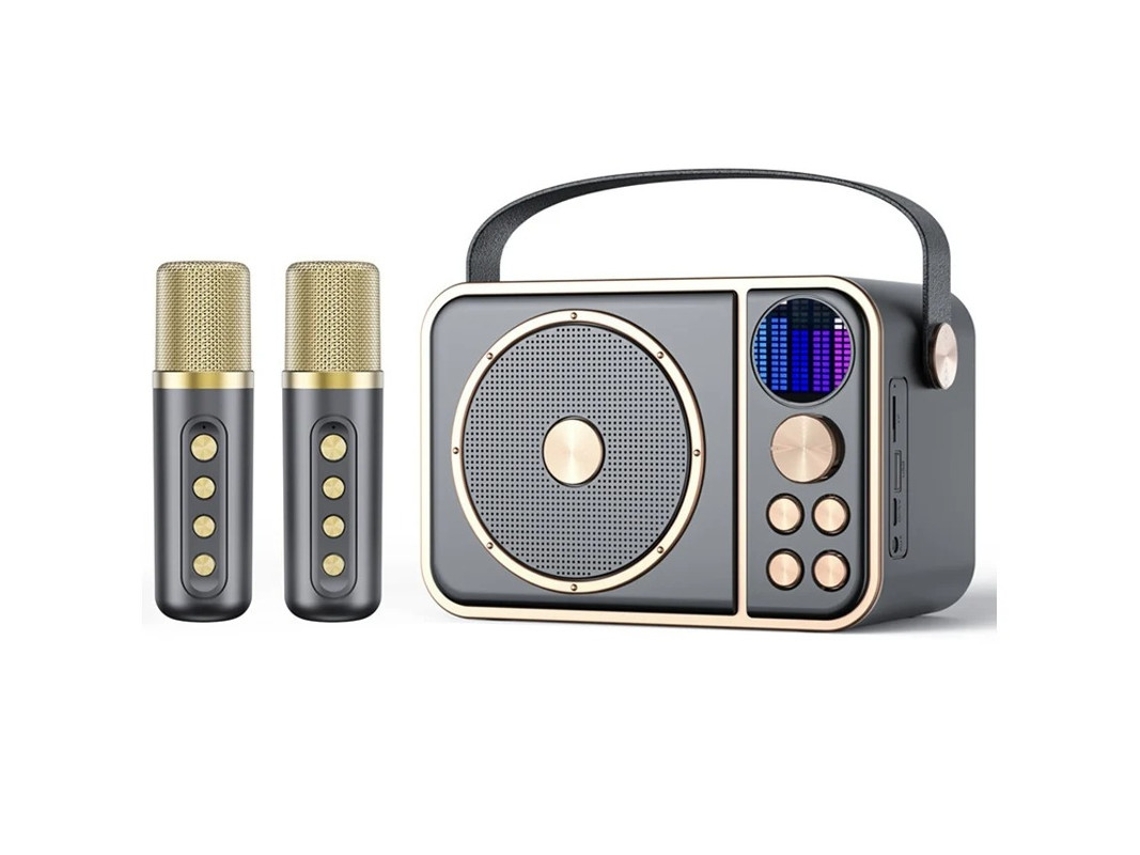 Mini máquina de karaoke inalámbrica Bluetooth con micrófono dual y altavoz para fiestas infantiles gris Yizhood