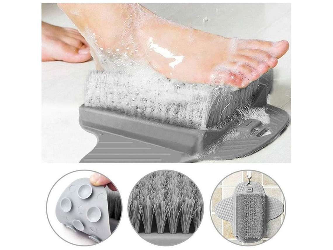 Cepillo Para Pies De Ducha Con Ventosas 35x23cm - Limpieza Y Masaje Para El Cuidado De Los Pies Gris