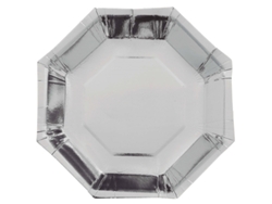 Platos de Fiestas GUIRCA Set de 6 octogonales de plata de 23 Cm