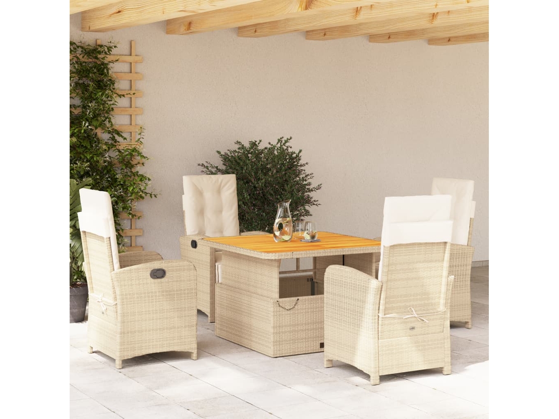 Juego de comedor de jardín de 5 piezas con cojines de mimbre beige de DKD Home Decor