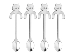 4 Cucharas de postre pequeñas de acero inoxidable Gatito para café, té, helado y vajilla
