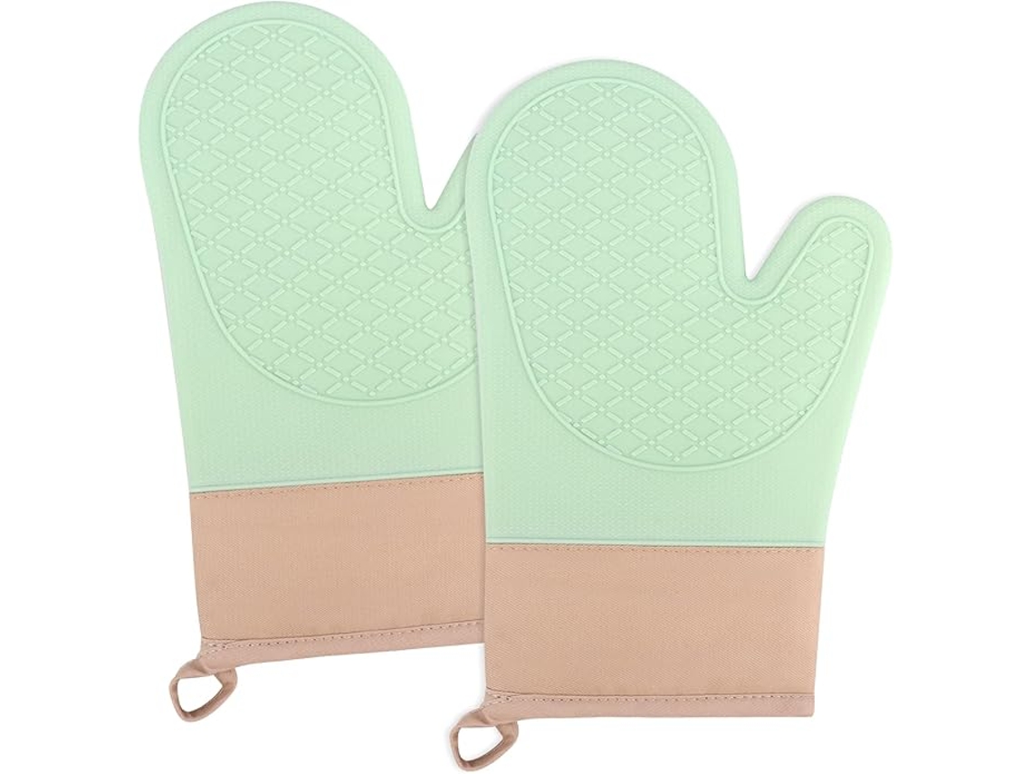 Guantes De Cocina - Paquete De 2 - Material De Silicona - Superficie Antideslizante - Forro De Algodón - Verde