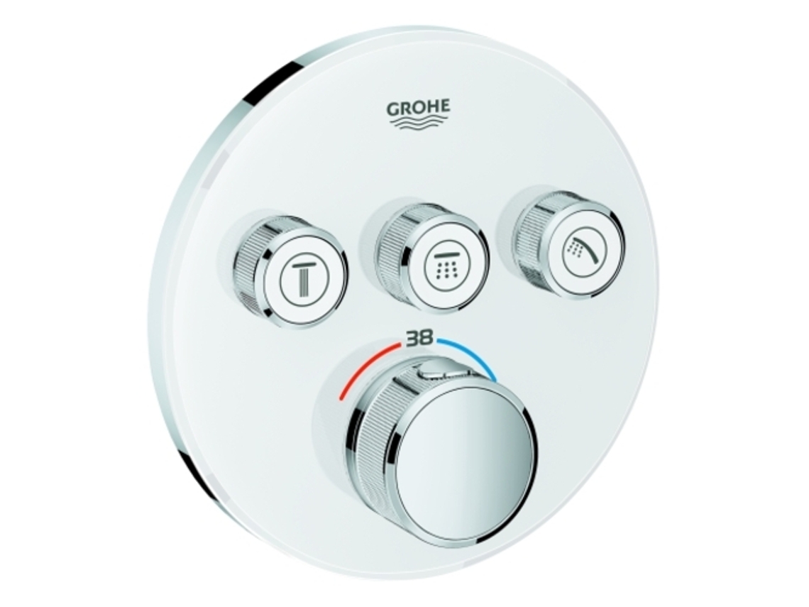 Termostato Grohe Grohtherm Smartcontrol Con Tres Válvulas De Cierre, Roseta De Pared Redonda, Blanco Luna