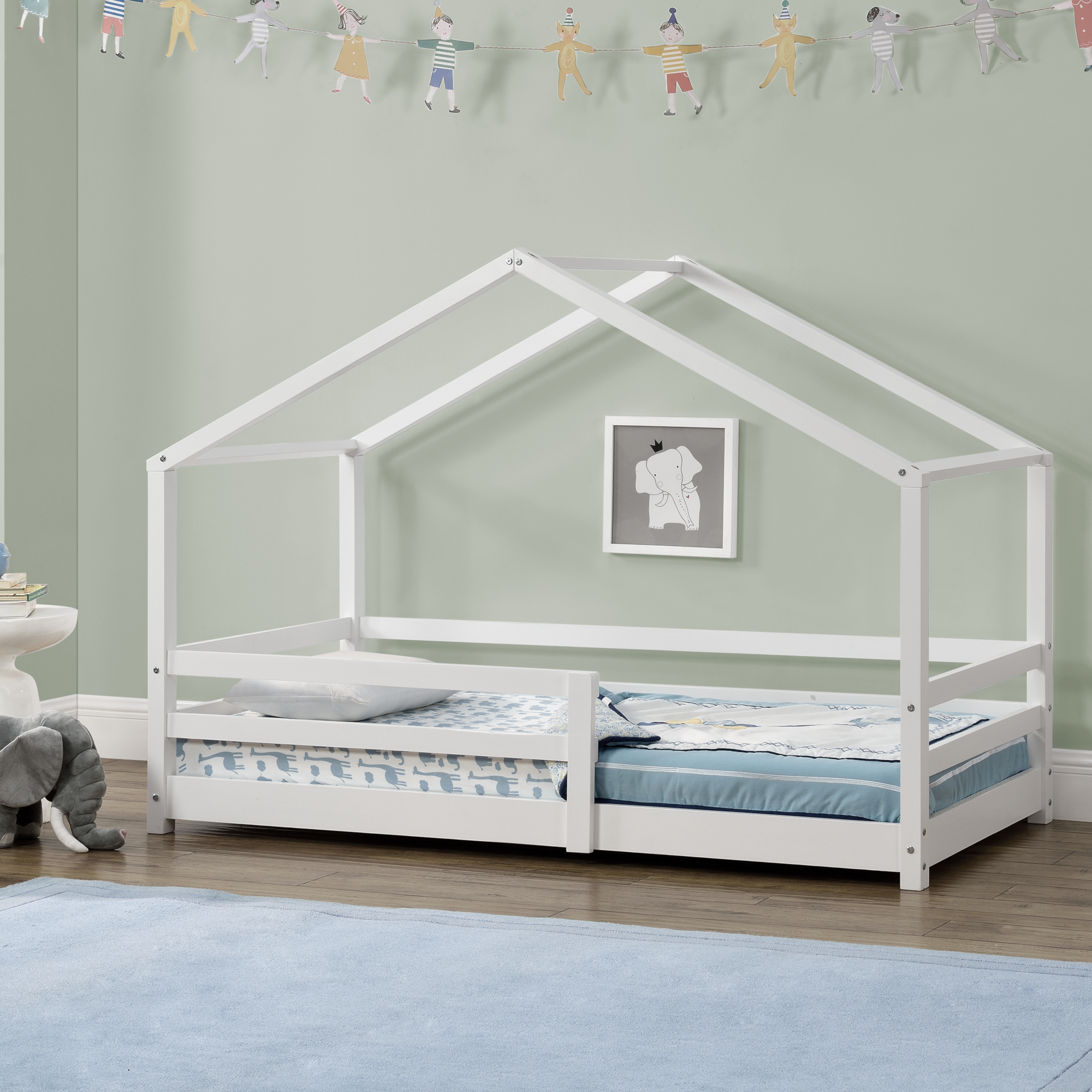 Estructura De Cama infantil en.casa blanco madera 80x160 cm para niños 80 160 con somier pino diseño casa reja