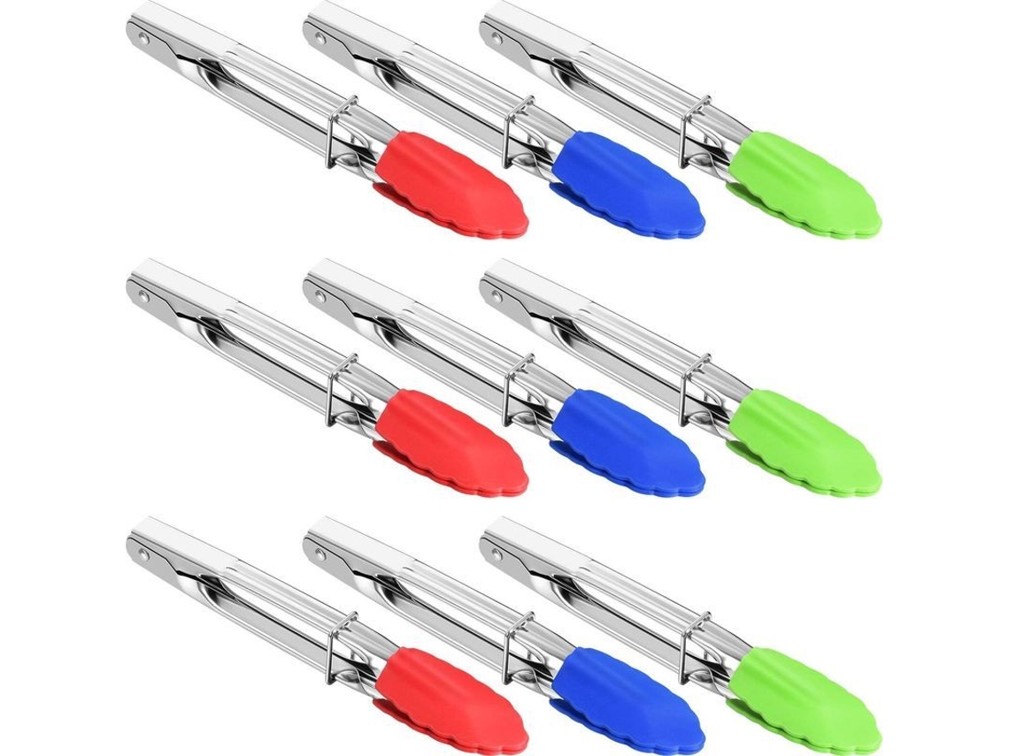 9 Mini Pinzas De Servir De Silicona Y Metal De 7 Pulgadas Para Ensaladas Y Cocina (rojo, Azul, Verde)