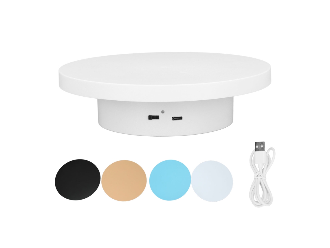 Soporte giratorio automático de 360° blanco con capacidad de carga de 3 kg para tienda con diámetro de 20 cm/8 pulgadas