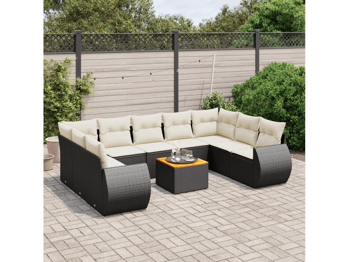 Conjunto de sofá de jardín de 10 piezas con cojines en mimbre sintético negro de DKD Home Decor