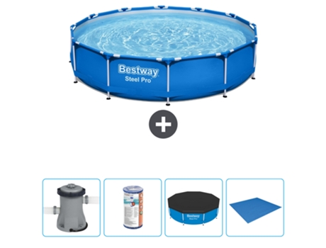 Piscina BESTWAY Round Steel Pro - 305 x 76 cm - Azul - Bomba incluida Filtrar - Cubrir - Suelo