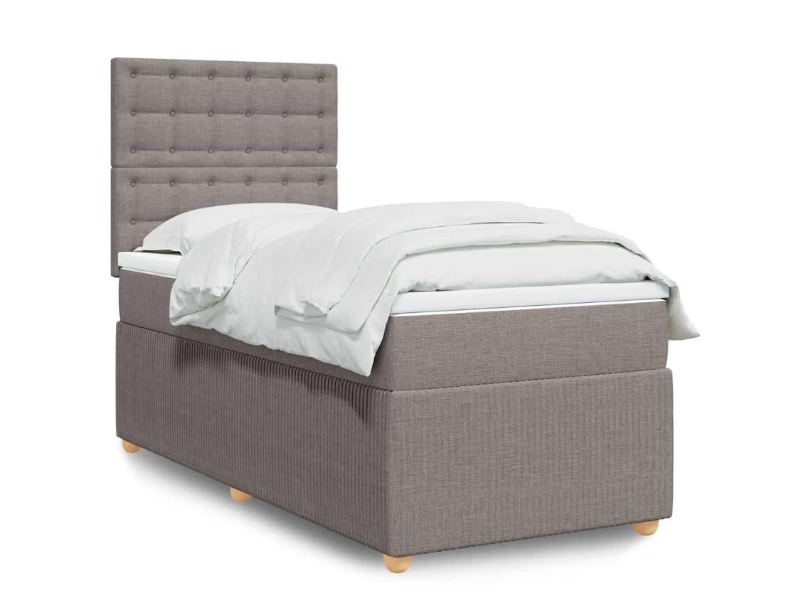Cama Box Spring Con Colchón Tela Gris Taupe 90x200 Cm