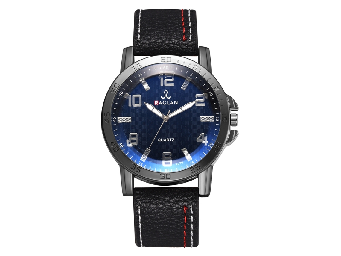 Reloj De Cuarzo Para Hombre Con Correa De Cuero Pu Estilo Casual Y Negocios Negro+azul
