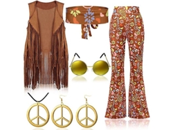 2026-traje Hippie Retro 70s Con Chaleco De Flecos, Pantalones Y Bufanda Para Fiesta Disco