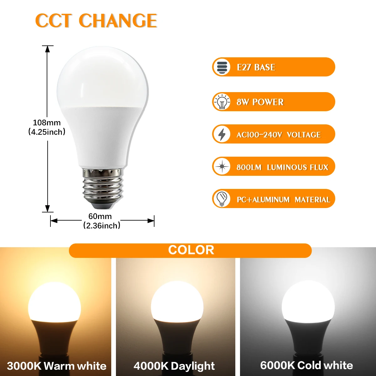 Bombilla Led De 9 W (e27, 3 Temperaturas De Color, 8 W, 1 Unidad), Luz Decorativa Para El Hogar.