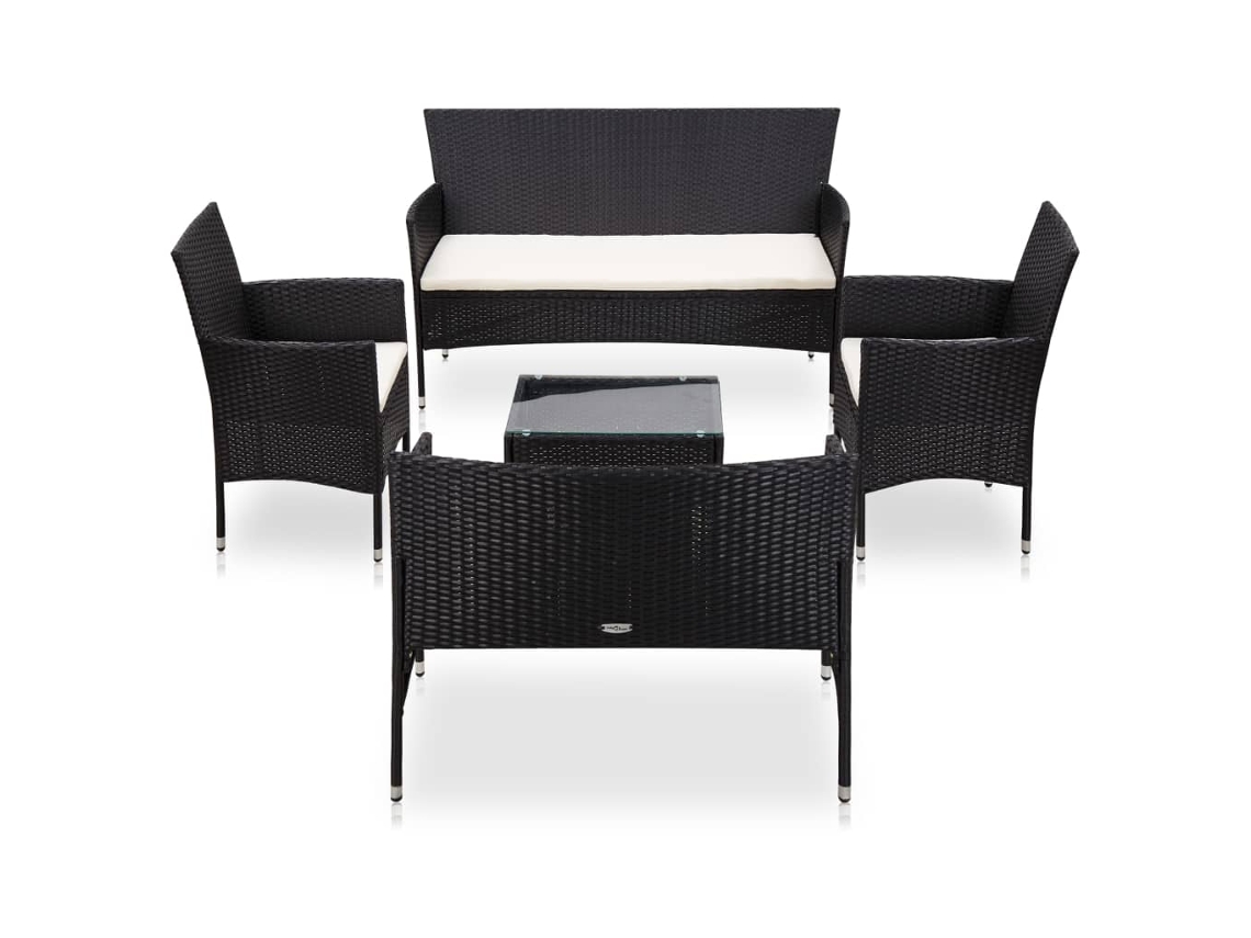 Conjunto de jardín de 5 piezas DKD Home Decor con cojines de mimbre negros