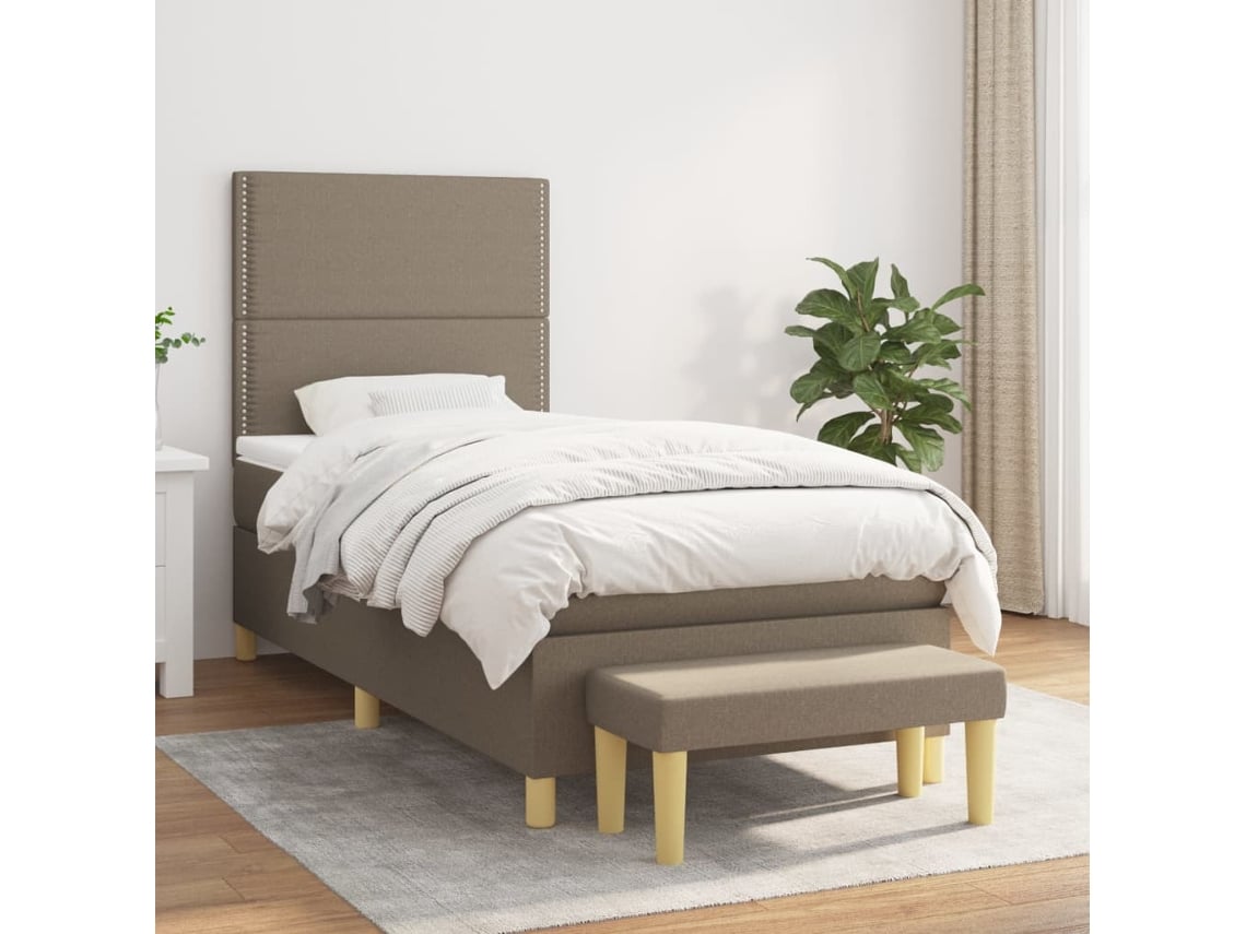 Cama Box Spring Con Colchón Tela Gris Taupe 90x190 Cm