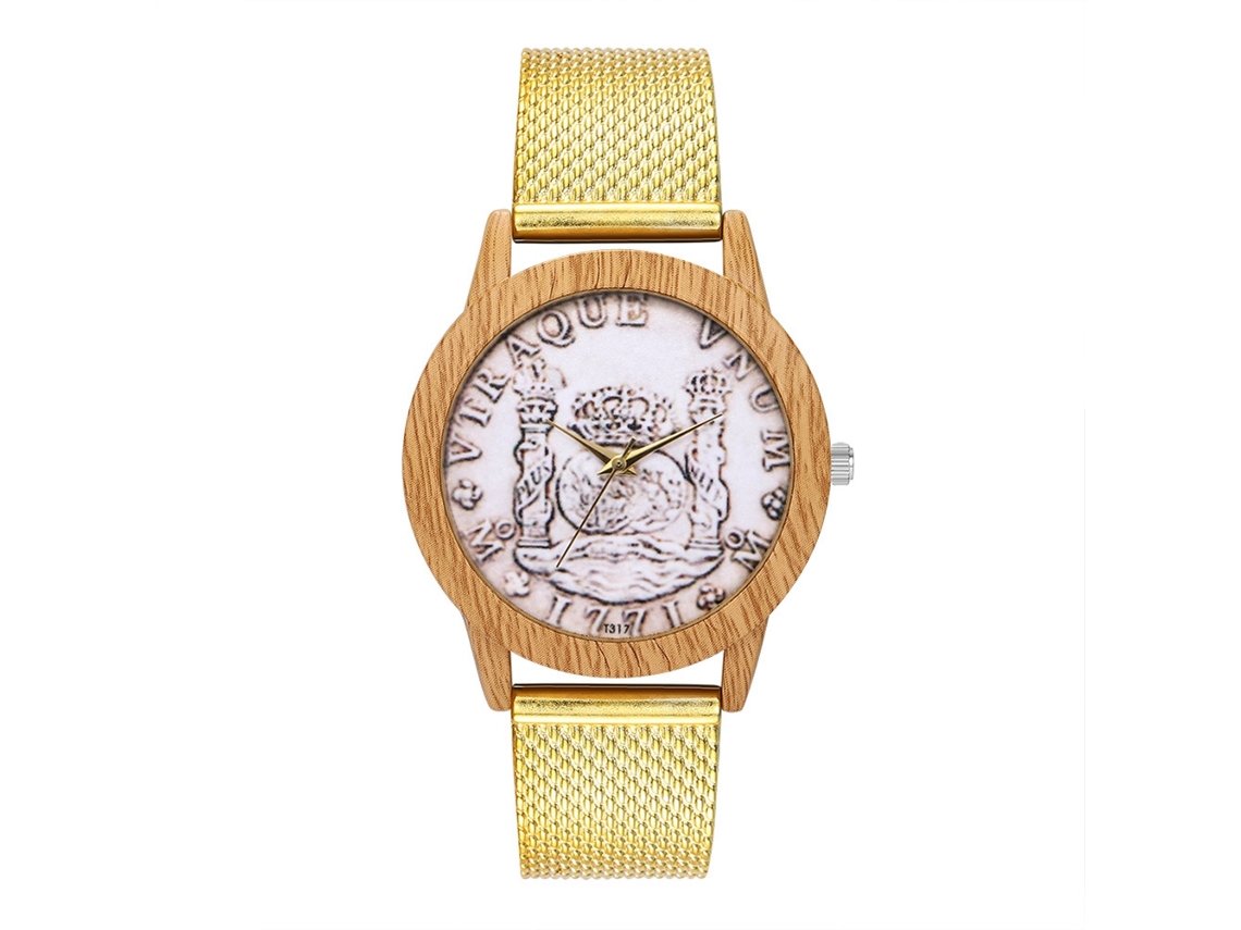 Reloj De Cuarzo Unisex Zhoulianfa Para Parejas Con Brazalete De Malla De Acero Dorado.