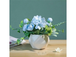 Flores Artificiais Azuis com Vasos de Pêonia Plásticas para Lar e Mesa