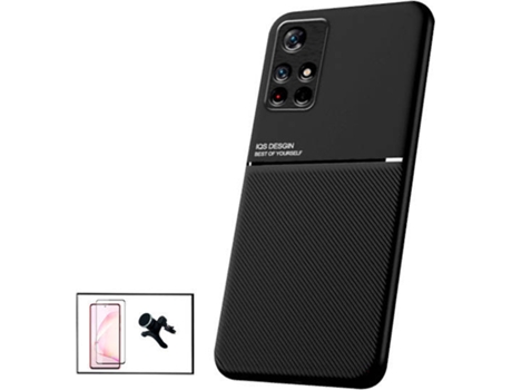 Kit Funda Magnetic Lux, Protector Cristal Templado 5D Full Cover Curved y Soporte Magnético de Coche Reforzado Xiaomi Poco M4 Pro 5G PHONECARE Negro