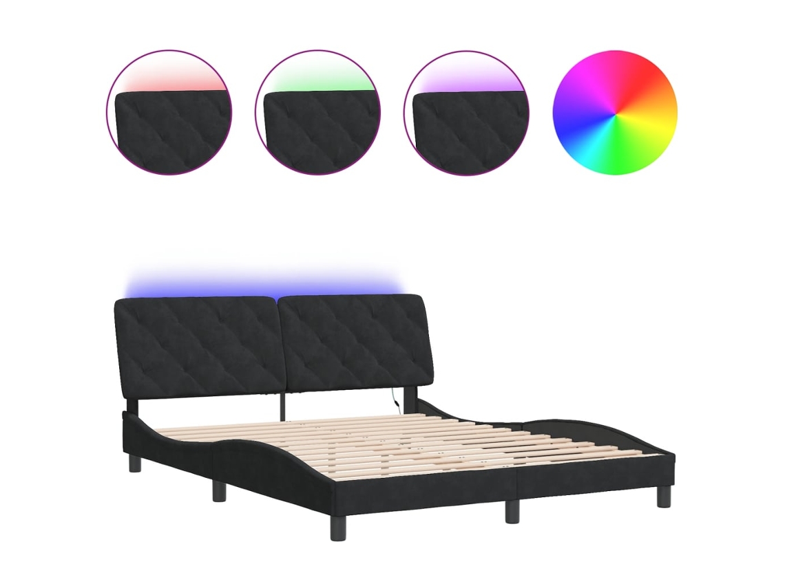 Maison Exclusive - Estructura De Cama Con Led Sin Colchón Terciopelo Negro 160x200 Cm
