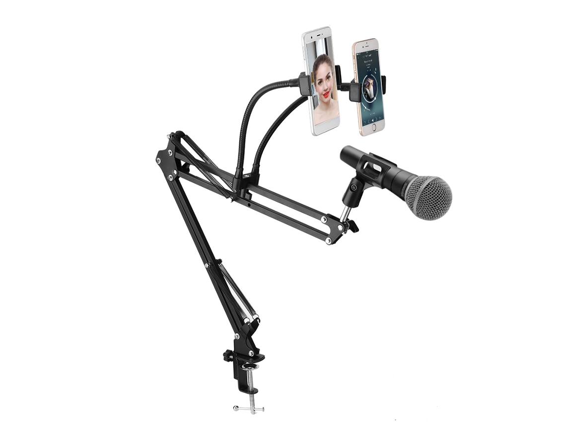Soporte De Brazo De Tijera Con Elevador De Suspensión Para 2 Teléfonos, Ajuste En Todas Las Direcciones, Soporte De Micrófono Con Brazo De Tijera