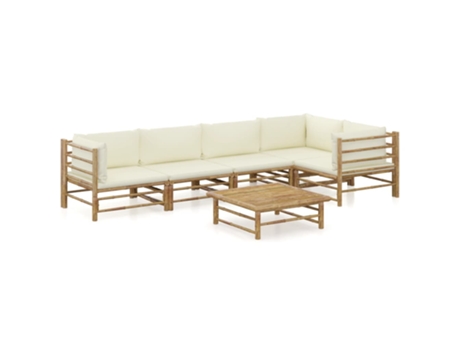 MAISON EXCLUSIVE Set de muebles de jardín 6 piezas bambú y cojines blanco crema