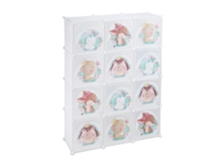 Estante Para Crianças Relaxdays, 2 Varões Para Roupa, Portas Com Animais, Hbt: 145x110x37 Cm, Roupeiro Diy, Branco