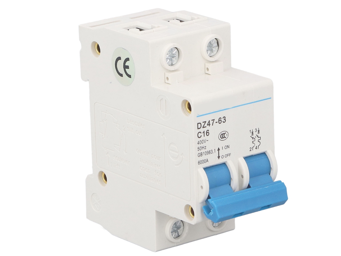Disyuntor Miniatura 2p Aislador De Corriente Residual Din Rail 400v 16a Dz47‑63 C16