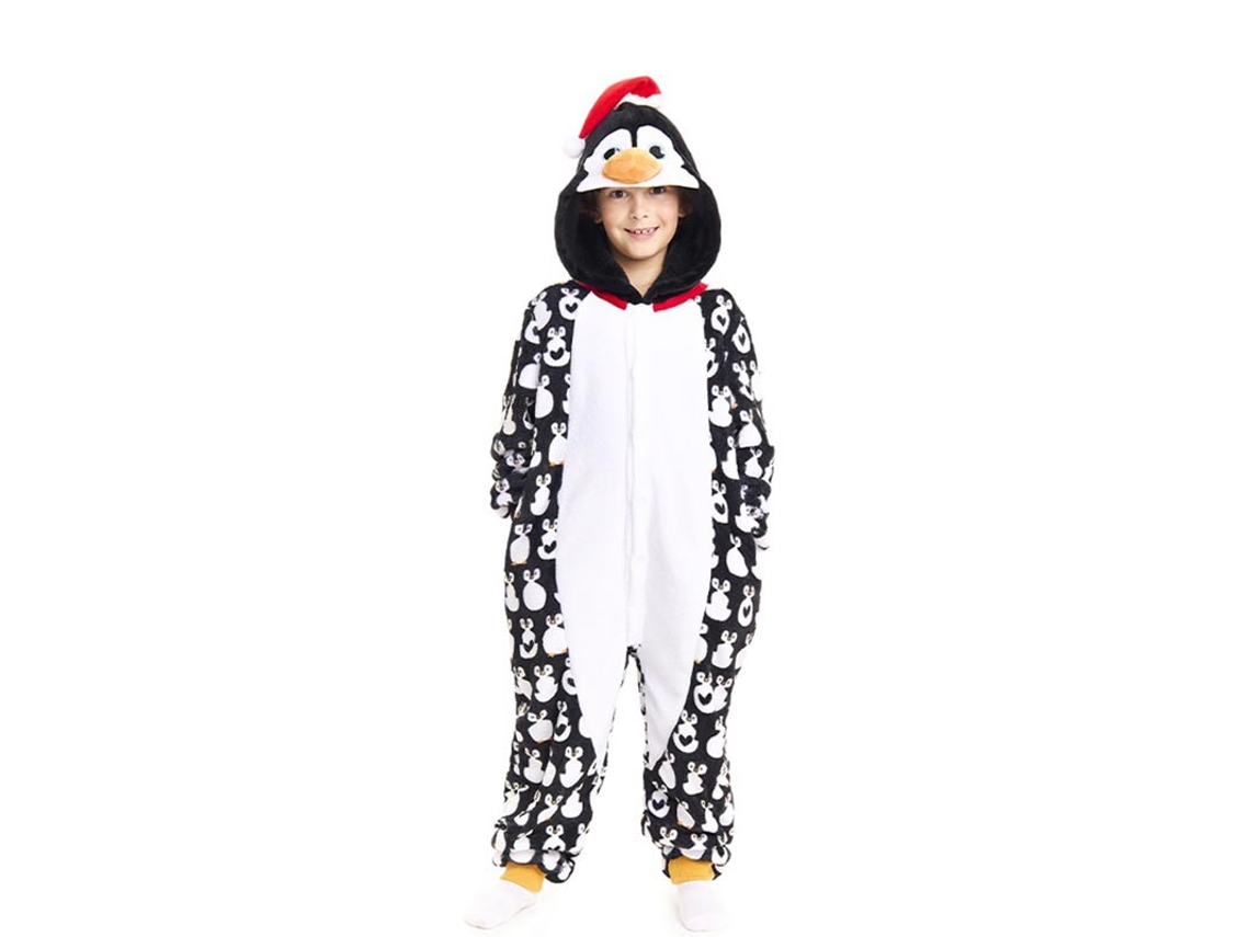 Disfraz o Pijama Pingüino Navideño estampado con capucha para niños