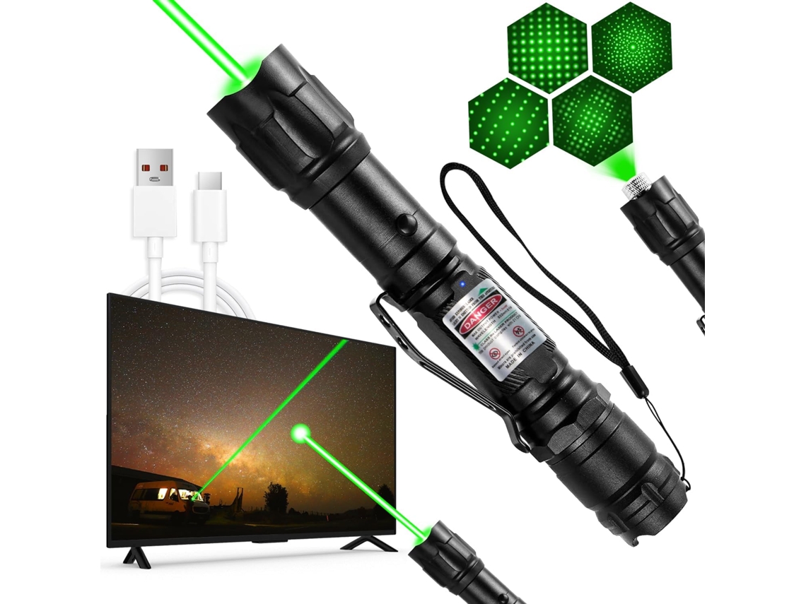 Puntero láser de alta potencia, recargable por USB, de larga distancia, con luz potente/luz verde Gertiz