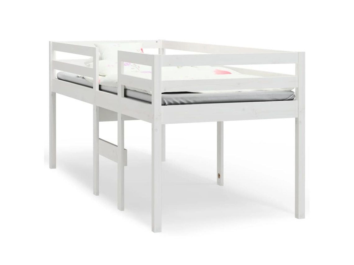 Cama Alta 90x190 Cm Madera Maciza De Pino Blanca Dkd Home Decor