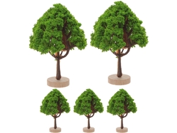 Conjunto de 5 árboles en miniatura, diseño urbano en plástico y madera, modelado realista, decoración.
