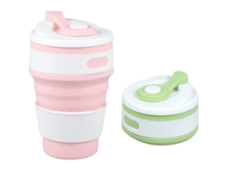 2 Vasos Plegables De Silicona 350ml Sin Bpa Reutilizables Con Tapa Ligero Estanca Para Viajes Verderosado