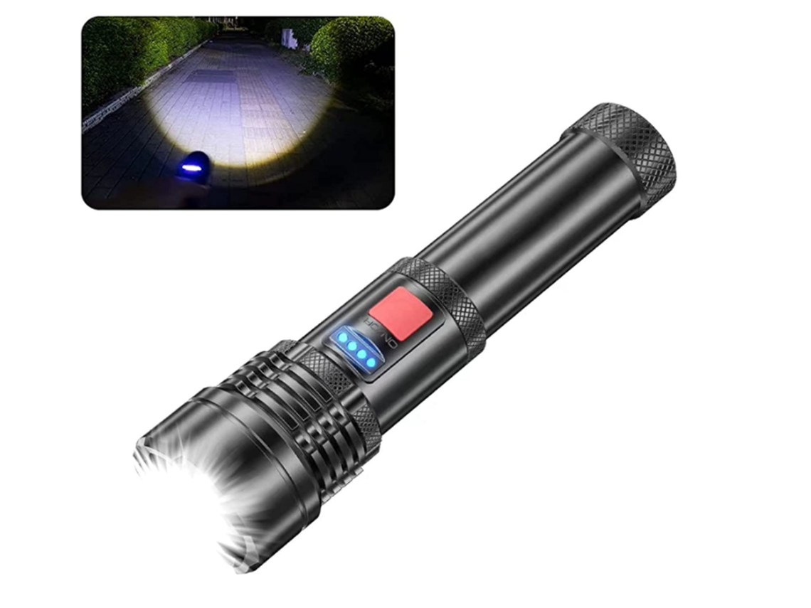 Linterna LED de 10000 lúmenes, linterna recargable por USB súper brillante, linternas de 5 modos, linterna táctica impermeable IP67 para exteriores (negro) YIZHOOD