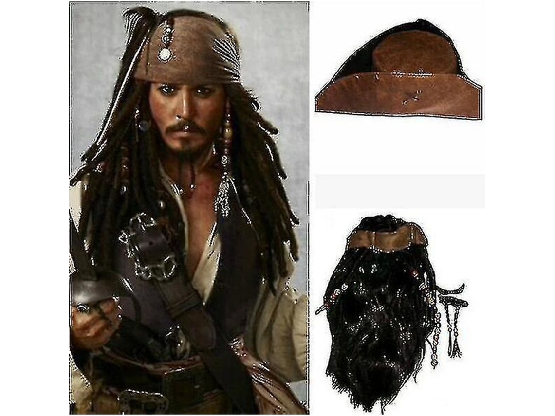 2026-peluca Y Gorra De Capitán Pirata Jack Sparrow Para Adultos Hombre Accesorios De Halloween De Piratas Del Caribe