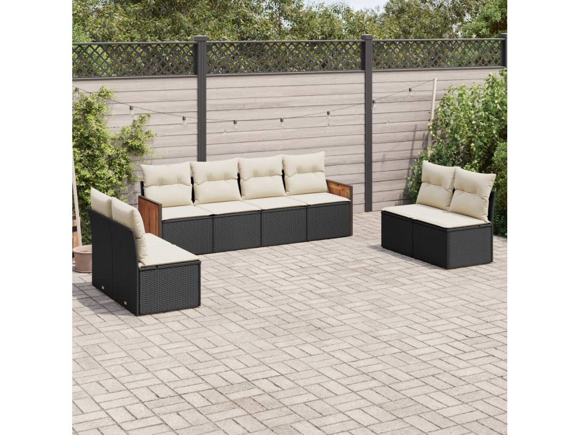 Conjunto de sofá de jardín de 8 piezas con cojines en mimbre sintético negro de DKD Home Decor