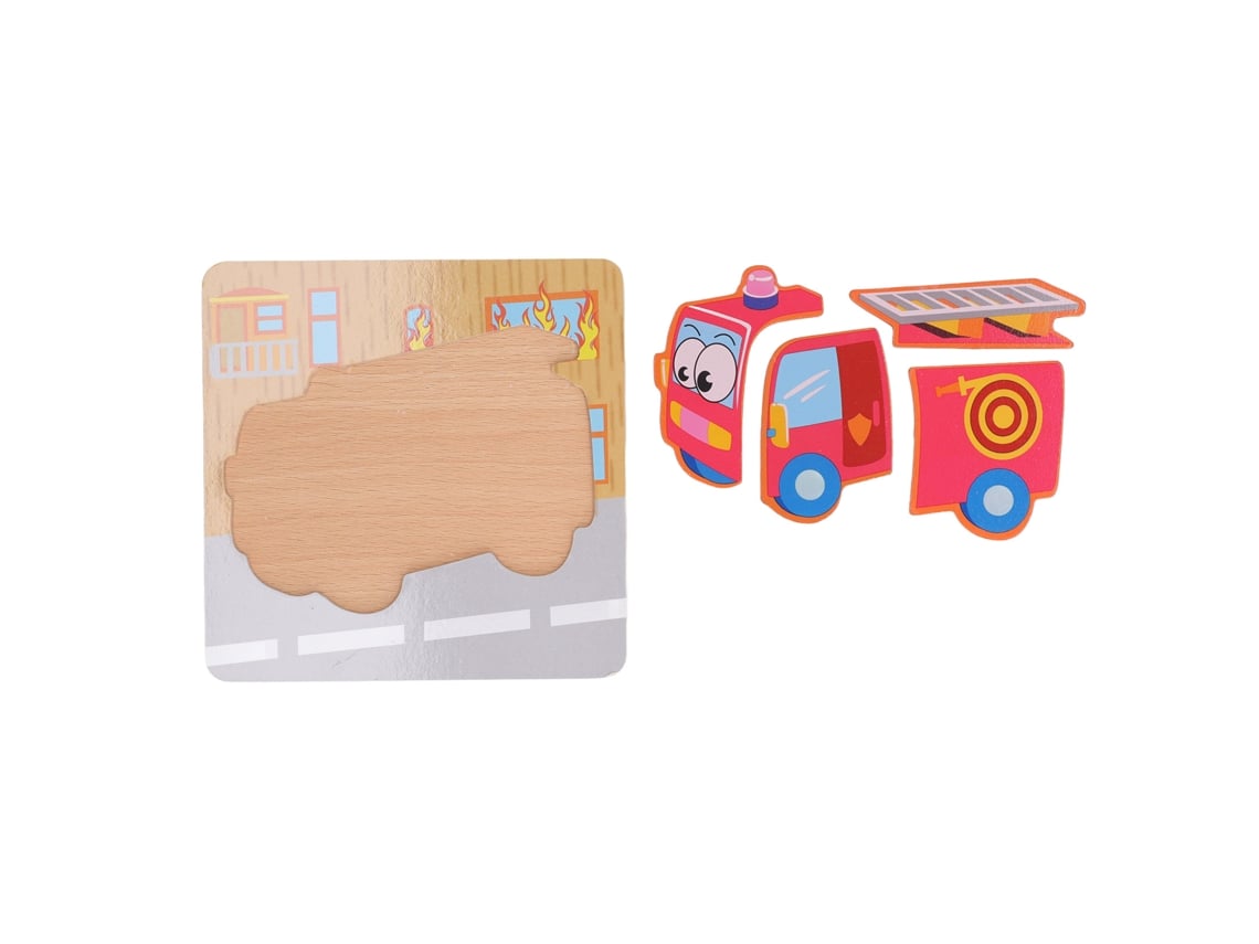 Ats-puzzle 3d De Madera Coche Bomberos Juguete Educativo Seguro Para Niños Menores De 6 Años