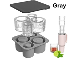 Bandeja Cilíndrica De Silicona Para Cubitos De Hielo Con Tapa Para Vasos Stanley, Accesorio De 4 Rejillas, Color Gris.