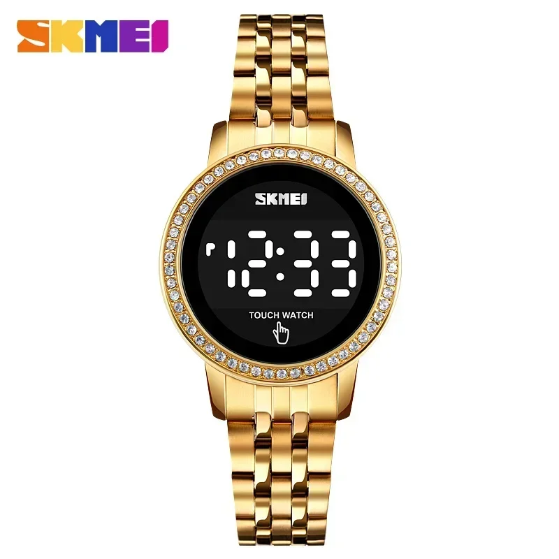 Reloj De Mujer Resistente Al Agua Con Diamantes (dorado) Y Pantalla Sencilla De Fecha Y Hora.