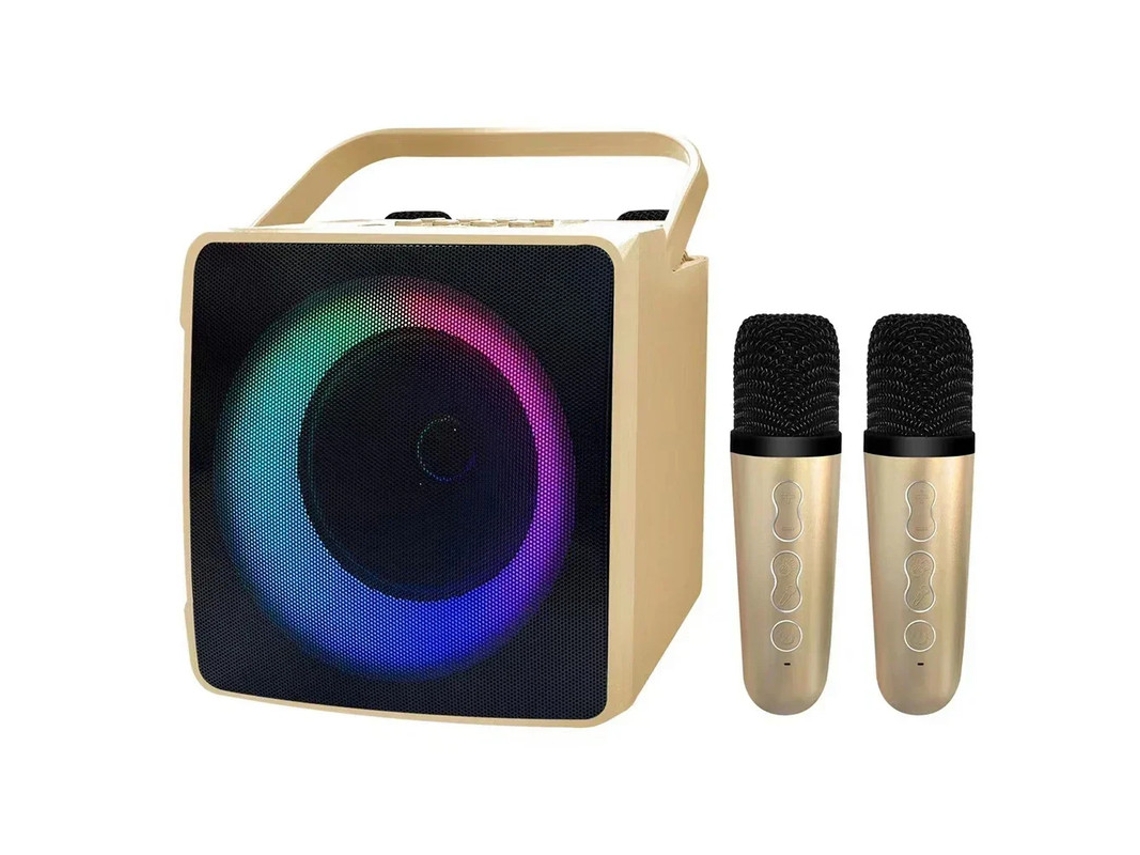 Máquina de karaoke Gusshious con micrófono dual y luz LED RGB, compatible con altavoz Bluetooth - Dorado