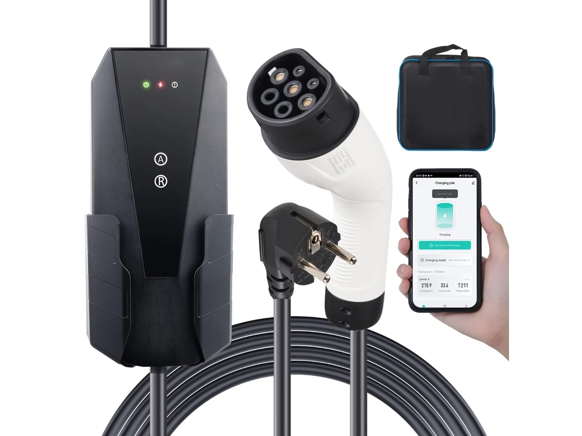 Cargador portátil Succebuy Tipo 2 para vehículos eléctricos, 16 A, 3,7 kW, con cable de carga de 8,6 m, enchufe CEE 7/7