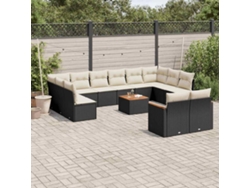 Conjunto de 13 sofás de jardín con cojines de mimbre sintético negro, Dkd Home Decor