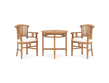 Conjunto 3 de comedor para jardín VIDAXL teca maciza y cojines