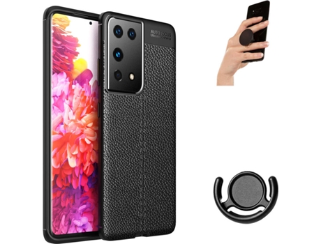 Funda, Popsocket y Soporte para Samsung S21 Ultra PHONESHIELD Rugged Leather Anti Choque Negro