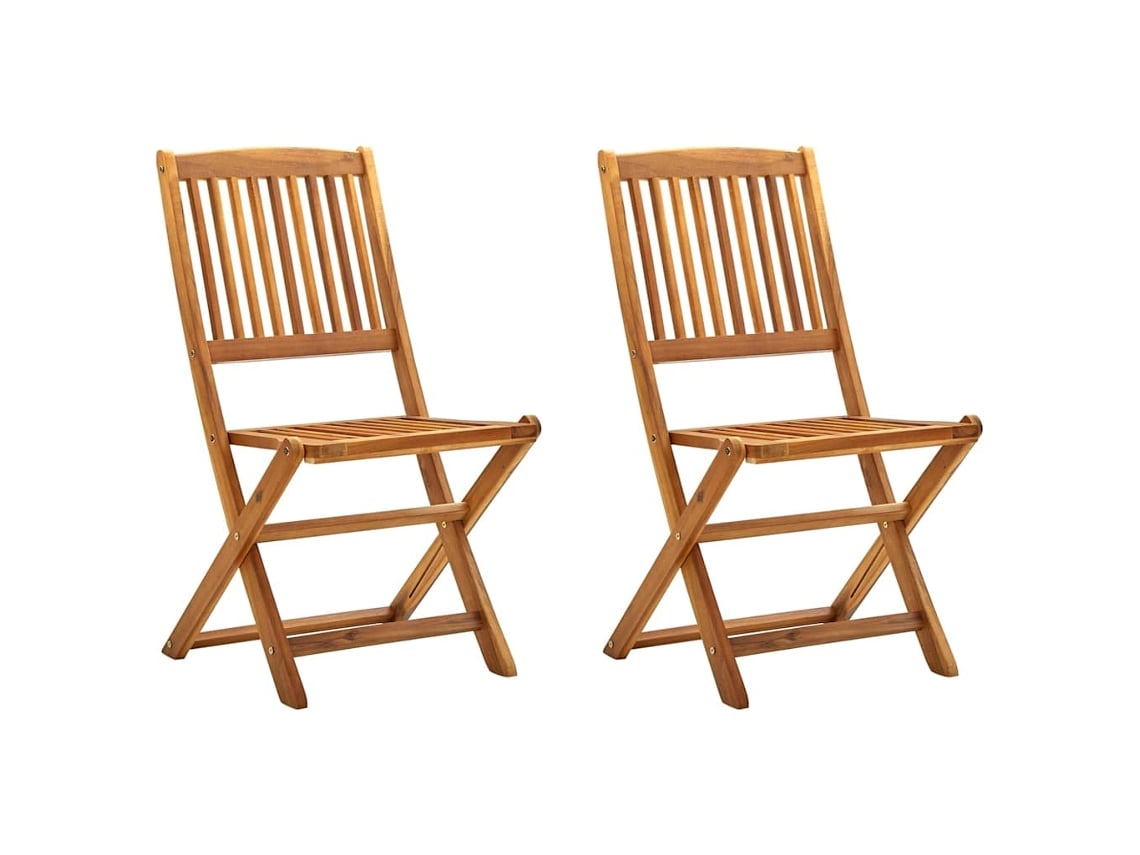 Sillas plegables de jardín de 2 piezas de madera maciza de acacia DKD Home Decor