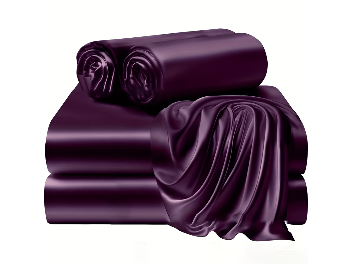 4pack Juego De Sábanas Ajustables De Satén Eifson 100% Poliéster 153x203x35cm (morado Oscuro)