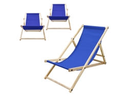 3x Silla De Playa Ecd Germany Azul Oscuro Madera Pino Tejido Oxford Impermeable Hasta120kg